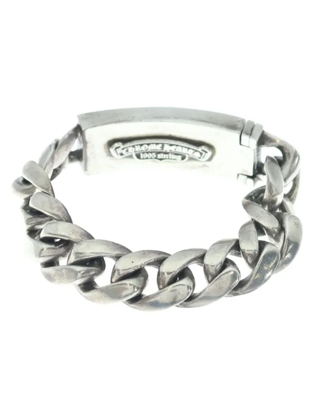 Chrome Hearts Plus ID Blue Sapphire Silver Chain Bracelet